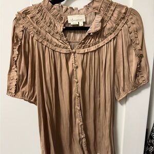 Anthropologie Pleated Blouse in Tan